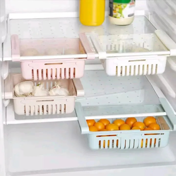 Adjustable Fridge Storage Basket Expandable Fridge Storage Rack Plastic Fridge Space Saver Food Organizer Tray Refrigerator Pull out Drawers